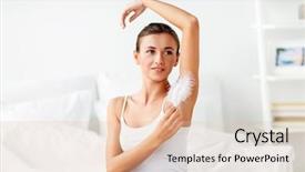  Presentation with hygiene - Slide deck enhanced with touching her armpit with feather background and a lemonade colored foreground