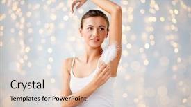  Presentation with hygiene - PPT theme featuring touching her armpit with feather background and a lemonade colored foreground