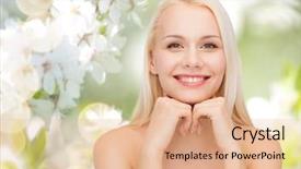  Presentation with green beauty - Presentation design featuring touching her face over green background and a coral colored foreground