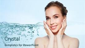  Presentation with water splash - PPT theme featuring touching her face over water background and a sky blue colored foreground