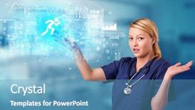  Presentation with displaying - Slides having touching hologram screen displaying healthcare background and a  colored foreground