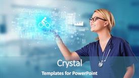  Presentation with displaying - PPT layouts featuring touching hologram screen displaying healthcare background and a teal colored foreground