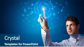  Presentation with hologram - Beautiful presentation design featuring touching hologram screen displaying key backdrop and a ocean colored foreground