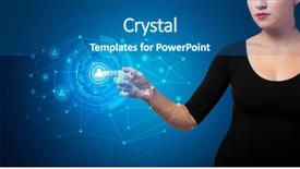  Presentation with displaying - Cool new slides with touching hologram screen displaying key backdrop and a ocean colored foreground