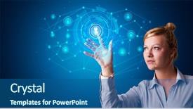  Presentation with hologram - Slide deck featuring touching hologram screen displaying key background and a ocean colored foreground