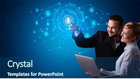  Presentation with military 3d drone hologram wireframe - Slides having touching hologram screen displaying keys background and a ocean colored foreground