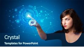  Presentation with displaying - Amazing theme having touching hologram screen displaying keys backdrop and a ocean colored foreground