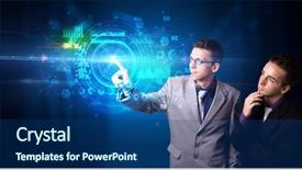  Presentation with medical charts - Presentation having touching hologram screen displaying medical background and a ocean colored foreground