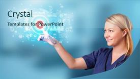  Presentation with medical charts - Slide deck with touching hologram screen displaying medical background and a light blue colored foreground