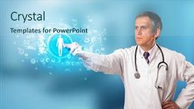  Presentation with medical charts - Colorful slide set enhanced with touching hologram screen displaying medical backdrop and a light blue colored foreground