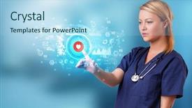  Presentation with medical charts - Colorful presentation theme enhanced with touching hologram screen displaying medical backdrop and a light blue colored foreground