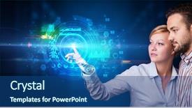  Presentation with medical charts - Presentation design enhanced with touching hologram screen displaying medical background and a ocean colored foreground