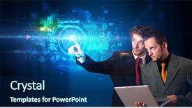  Presentation with medical charts - Presentation theme having touching hologram screen displaying medical background and a navy blue colored foreground