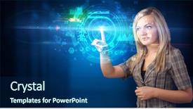  Presentation with medical charts - Colorful presentation design enhanced with touching hologram screen displaying medical backdrop and a navy blue colored foreground