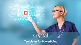  Presentation with medical charts - Slide deck with touching hologram screen displaying medical background and a teal colored foreground