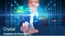  Presentation with medical charts - PPT theme with touching hologram screen displaying medical background and a ocean colored foreground