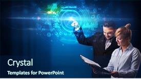  Presentation with medical charts - Presentation theme featuring touching hologram screen displaying medical background and a navy blue colored foreground