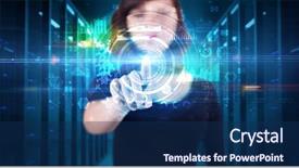  Presentation with medical charts - Theme with touching hologram screen displaying medical background and a navy blue colored foreground