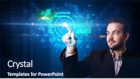  Presentation with medical charts - PPT layouts enhanced with touching hologram screen displaying medical background and a navy blue colored foreground