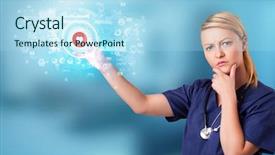  Presentation with medical charts - Audience pleasing PPT theme consisting of touching hologram screen displaying medical backdrop and a light blue colored foreground
