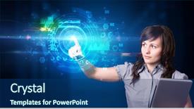  Presentation with medical charts - Presentation theme featuring touching hologram screen displaying medical background and a ocean colored foreground