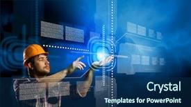  Presentation with media image - PPT theme featuring touching icon of media screen background and a  colored foreground