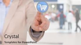  Presentation with digital image - PPT theme consisting of touching interface screen with shopping background and a soft green colored foreground