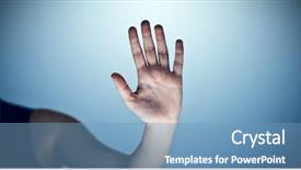  Presentation with hand touching finger digital - Colorful slide set enhanced with touching invisible screen against purple backdrop and a teal colored foreground