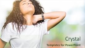  Presentation with injury - Colorful presentation design enhanced with touching neck with hand muscular backdrop and a soft green colored foreground