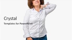  Presentation with businees - Cool new slide deck with touching neck with hand muscular backdrop and a white colored foreground