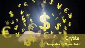  Presentation with money online - Cool new PPT theme with touching online button with money backdrop and a tawny brown colored foreground