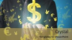  Presentation with money online - Beautiful slide deck featuring touching online button with money backdrop and a yellow colored foreground