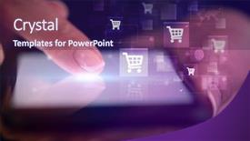 Presentation with online shopping - Theme having touching phone with online shopping background and a navy blue colored foreground