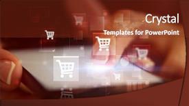  Presentation with online shopping - Slide set consisting of touching phone with online shopping background and a tawny brown colored foreground