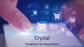  Presentation with online shopping - Colorful slide set enhanced with touching phone with online shopping backdrop and a light blue colored foreground