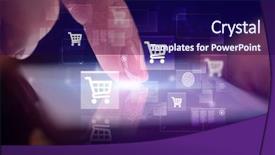  Presentation with online shopping - Slide set featuring touching phone with online shopping background and a navy blue colored foreground