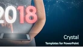  Presentation with computer infections - PPT theme enhanced with touching tablet computer against blue background and a navy blue colored foreground