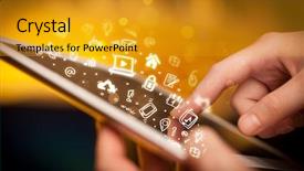  Presentation with social media - Slide deck having touching tablet pc social media background and a gold colored foreground