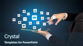  Presentation with application - Cool new theme with touching tablet with application icons backdrop and a ocean colored foreground