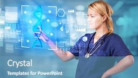  Presentation with genetic - Presentation theme featuring touching virtual screen with biology background and a teal colored foreground