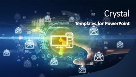  Presentation with multimedia - PPT theme consisting of touching-with-soft-gesture-multimedia background and a navy blue colored foreground