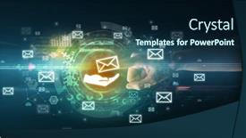  Presentation with multimedia - Presentation theme consisting of touching-with-soft-gesture-multimedia background and a navy blue colored foreground