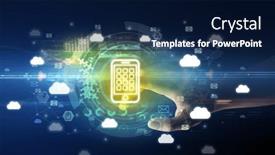  Presentation with multimedia - PPT layouts featuring touching-with-soft-gesture-multimedia background and a navy blue colored foreground