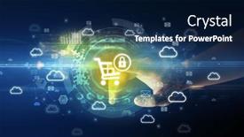  Presentation with multimedia - PPT theme consisting of touching-with-soft-gesture-multimedia background and a navy blue colored foreground