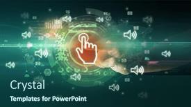  Presentation with multimedia - Presentation theme with touching-with-soft-gesture-multimedia background and a ocean colored foreground