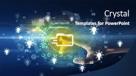  Presentation with multimedia - Slide deck featuring touching-with-soft-gesture-multimedia background and a navy blue colored foreground