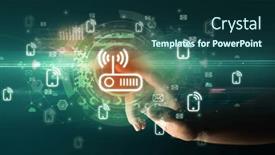  Presentation with multimedia - Slide set featuring touching-with-soft-gesture-multimedia background and a ocean colored foreground