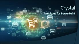  Presentation with multimedia - Slide deck featuring touching-with-soft-gesture-multimedia background and a navy blue colored foreground