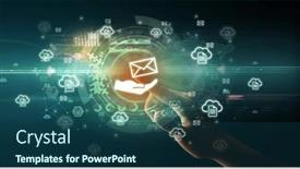  Presentation with multimedia - PPT theme consisting of touching-with-soft-gesture-multimedia background and a ocean colored foreground