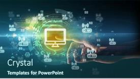  Presentation with multimedia - Presentation theme having touching-with-soft-gesture-multimedia background and a ocean colored foreground